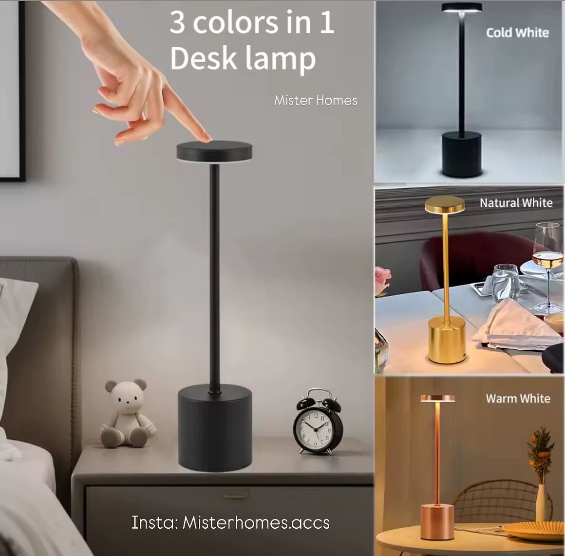 Wireless Table Lamp - Touch Lamp with 3 Light Modes